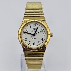 Riviera Watch Women 32MM White Dial‎ Gold Case Gold Bracelet Band New Battery
